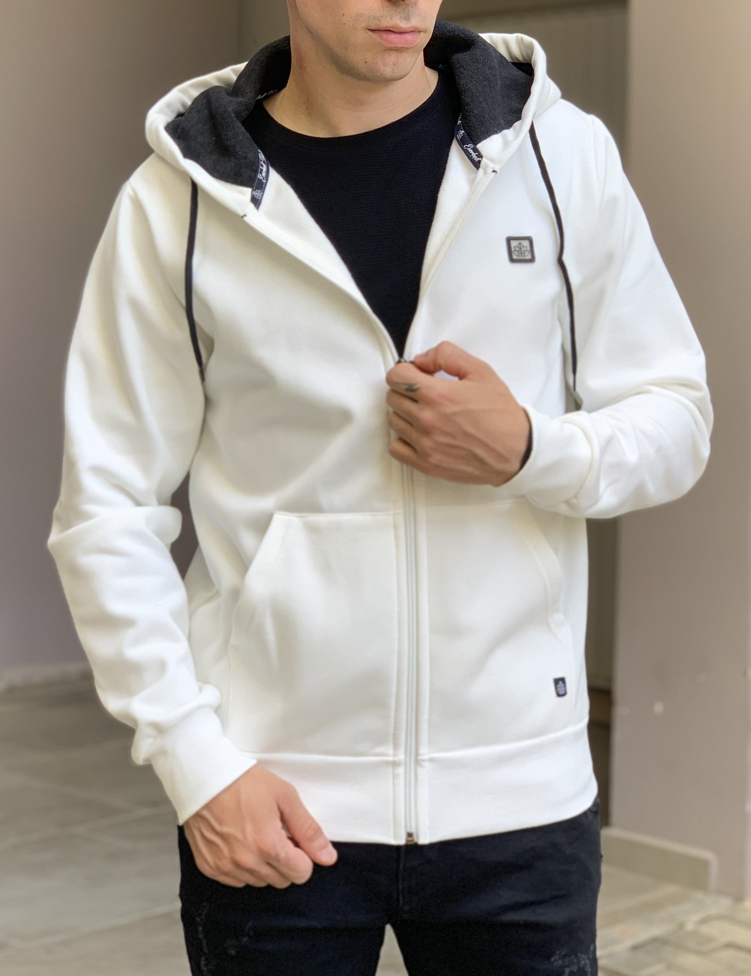 Everbest ανδρική Plus Size λευκή ζακέτα φούτερ 241011W φωτογραφία